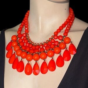 Hot Orange Beaded Bib Necklace